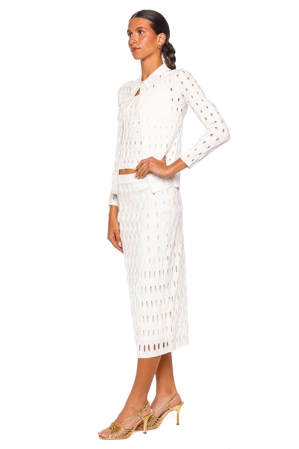 SIMKHAI Ellsworth Ivory Knit Cardigan Long Sleeve