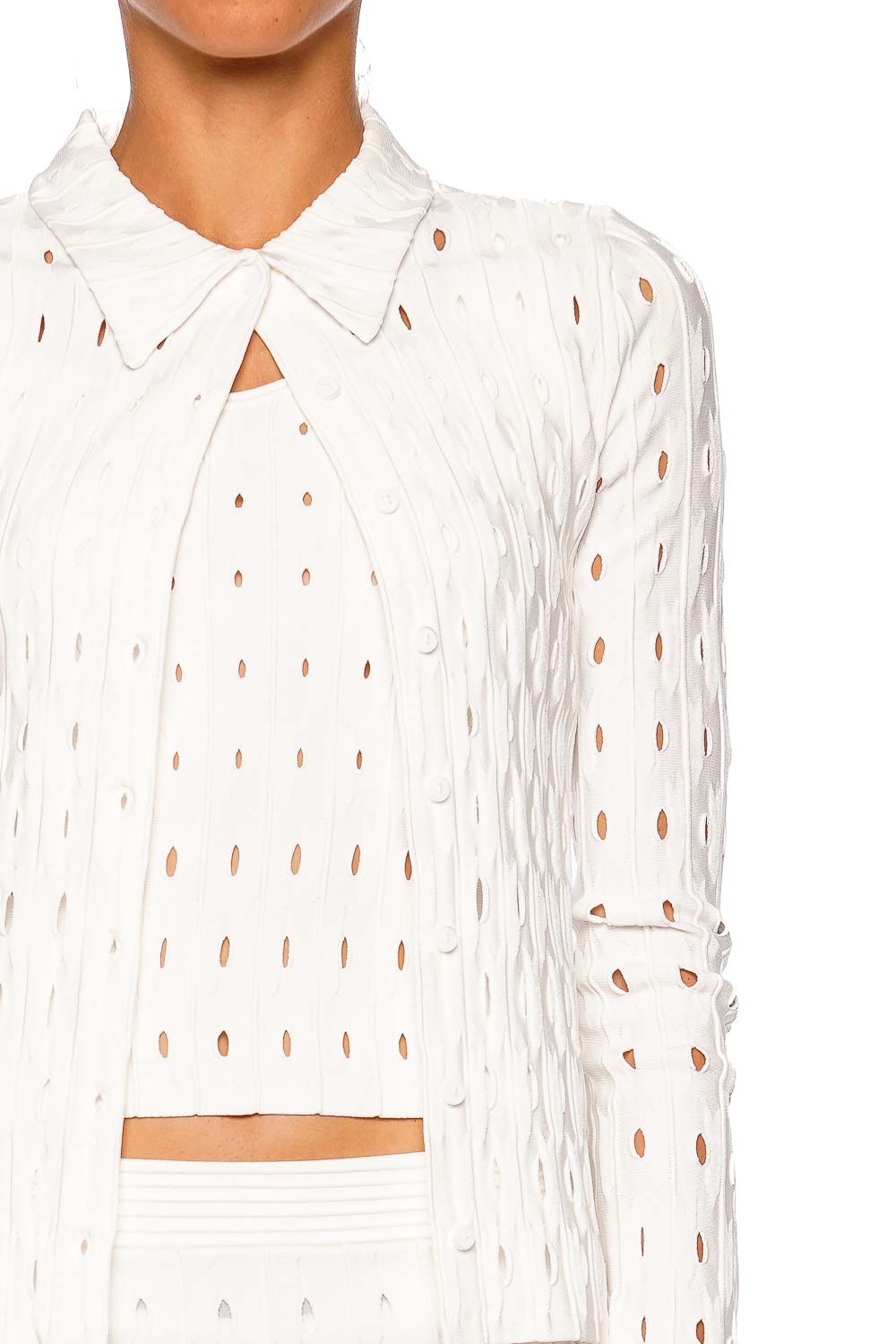 SIMKHAI Ellsworth Ivory Knit Cardigan Long Sleeve