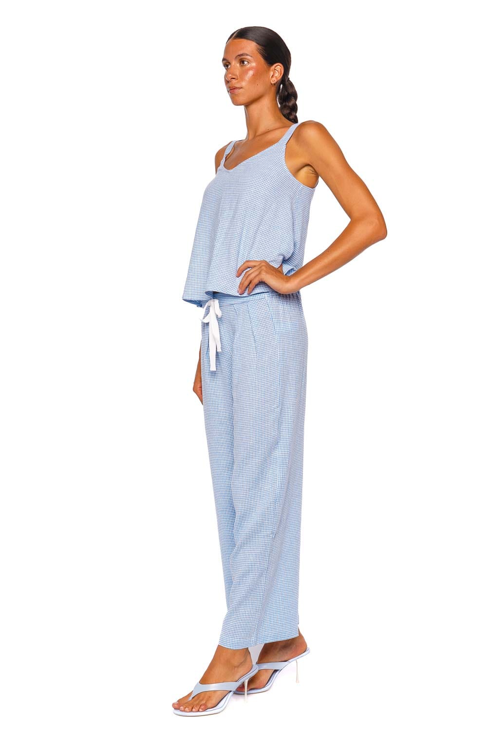 Eberjey Linen Blend Relaxed Pant Blue Gingham Wide Leg Pant