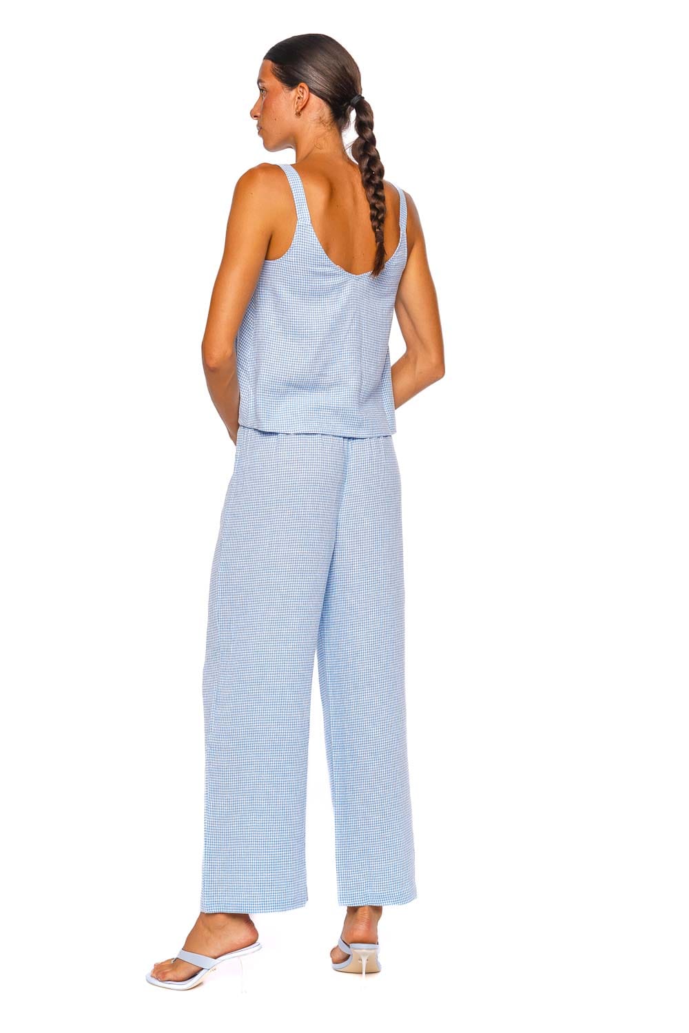 Eberjey Linen Blend Relaxed Pant Blue Gingham Wide Leg Pant