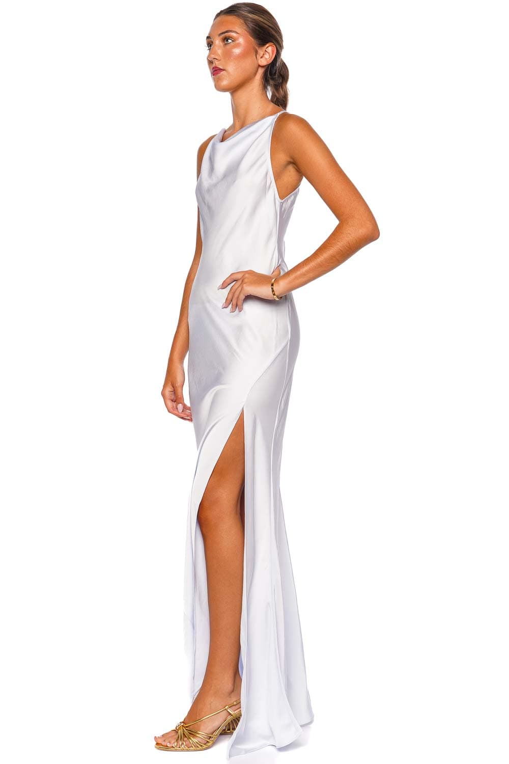 LAPOINTE Lightweight Satin Cloud Sleeveless Halter Gown