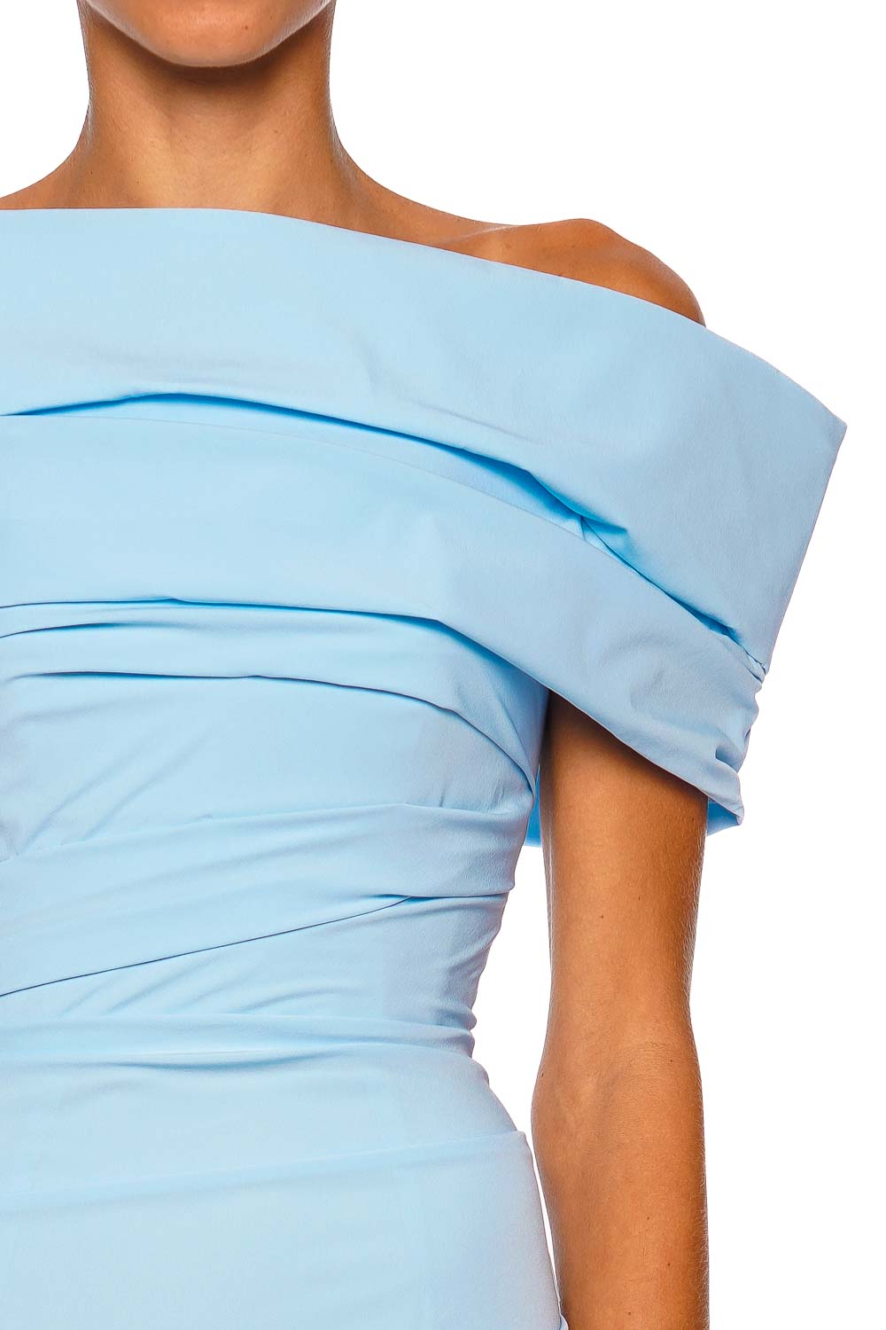 Rachel Gilbert Monique Sky Blue Off Shoulder Short Sleeve Gown