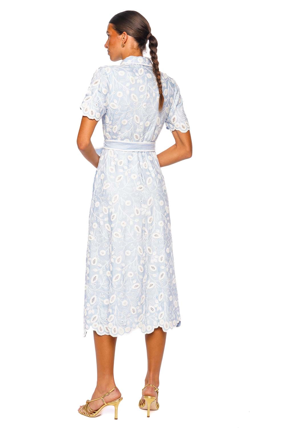 SIMKHAI Audria Tidepool Blue Short Sleeve Belted Midi Dress