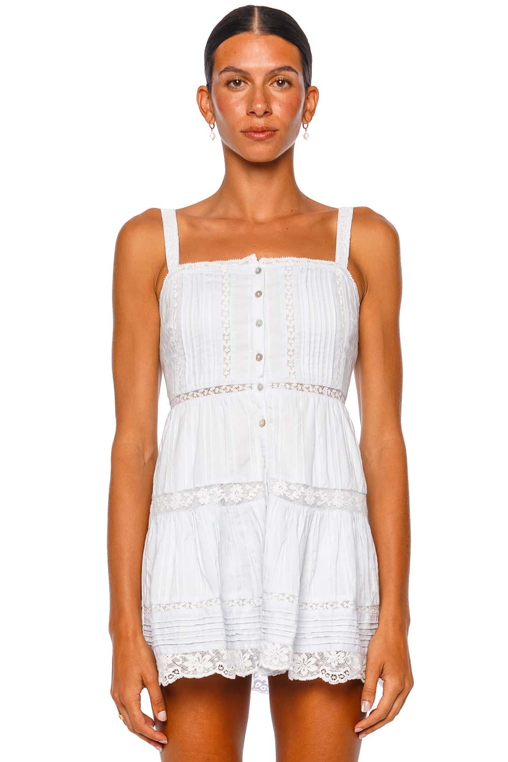 LoveShackFancy Charlize White Strappy Mini Dress