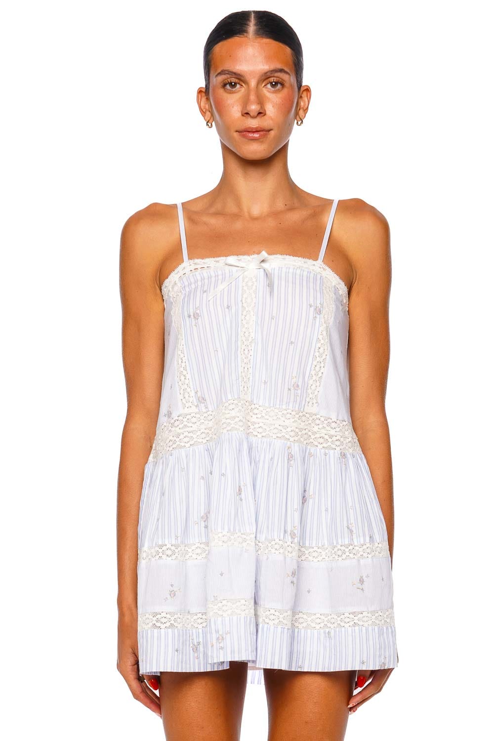 Vionett Sky Mist Floral Lace Mini Dress