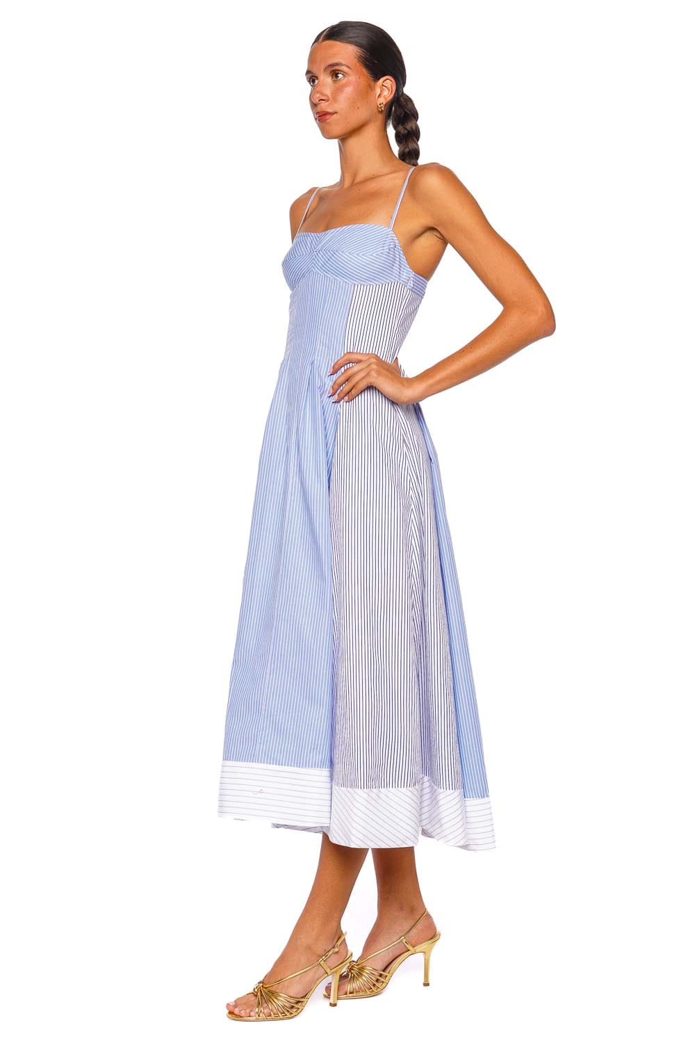 SIMKHAI Chamberlain Periwinkle Striped Cotton Midi Dress