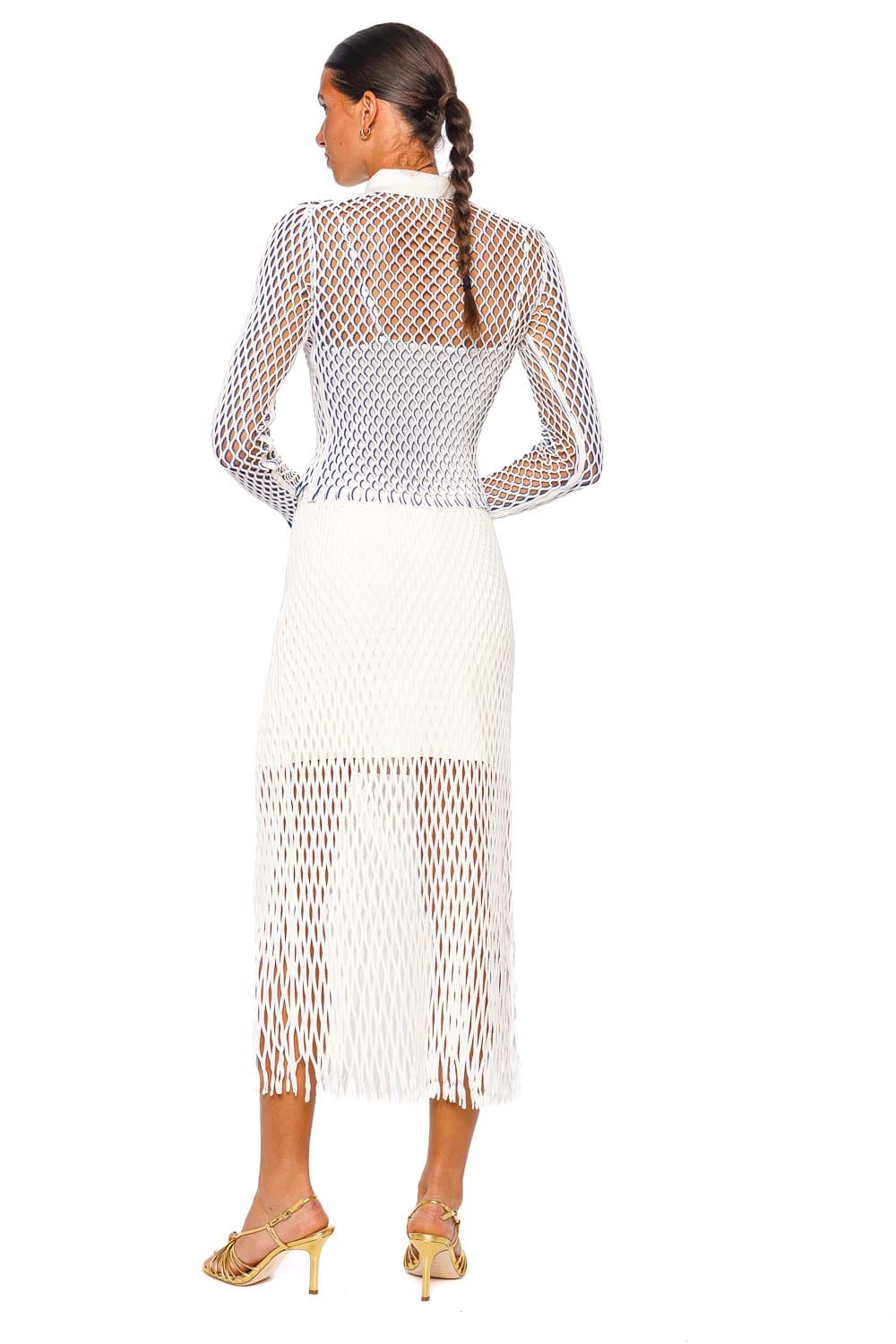 SIMKHAI Petra Knit Polo Long Sleeve Top Ivory Multi