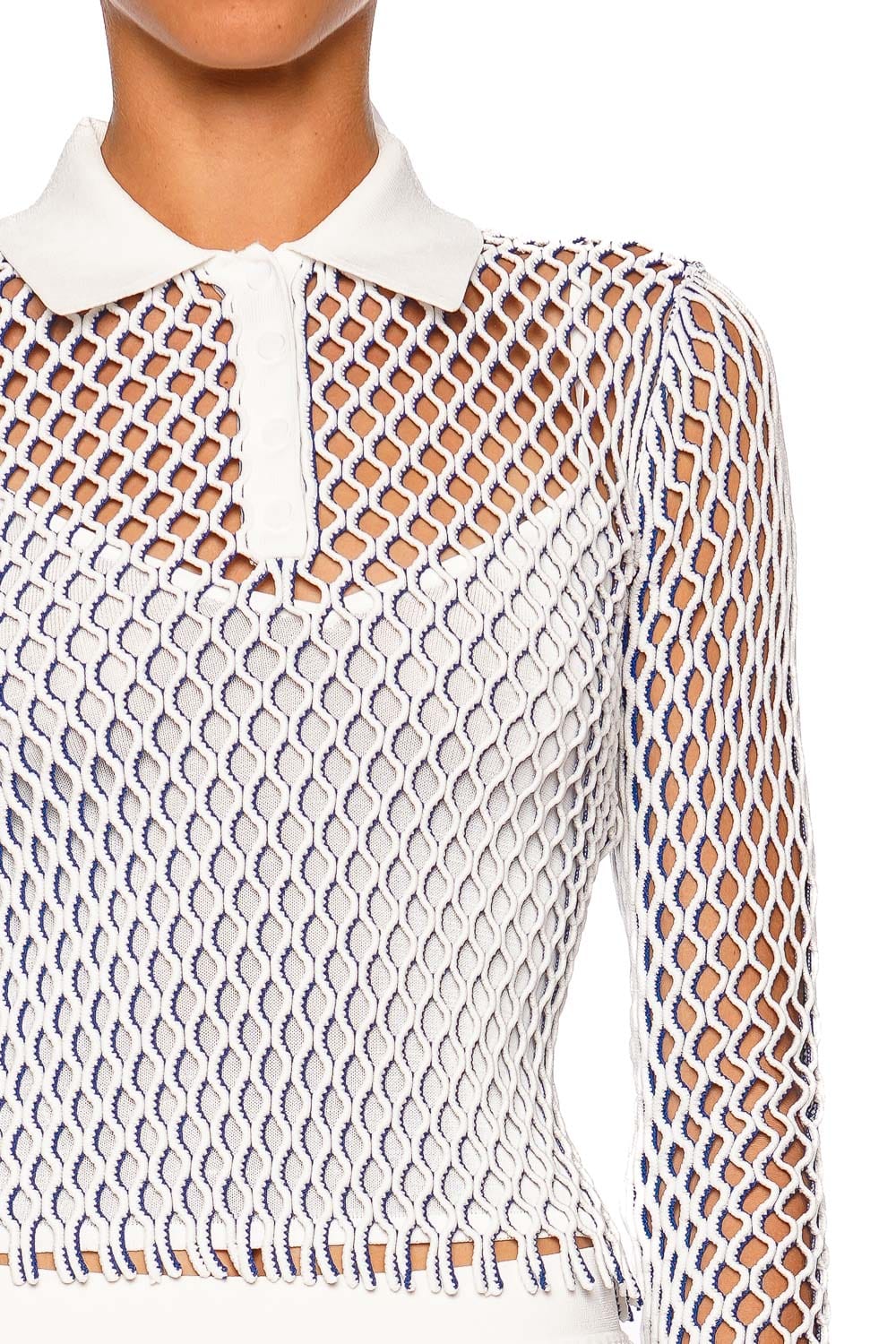 SIMKHAI Petra Knit Polo Long Sleeve Top Ivory Multi