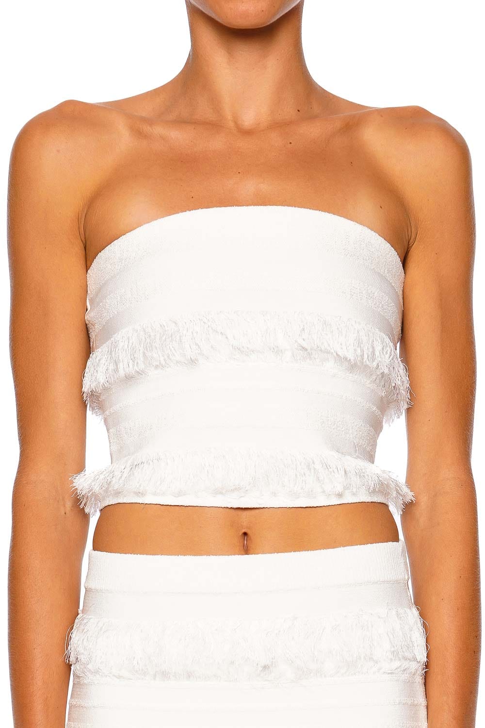 Cairo Ivory Fringe Knit Tube Top