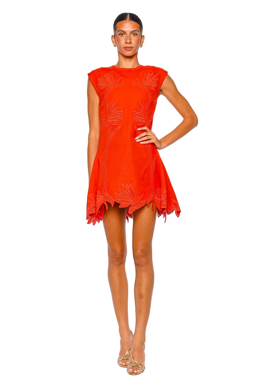 SIMKHAI Raquel Embroidered Short Sleeve Mini Dress