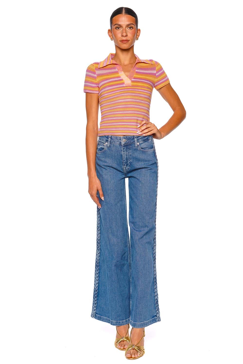 Paxton Periwinkle Striped Knit Short Sleeve Polo Top