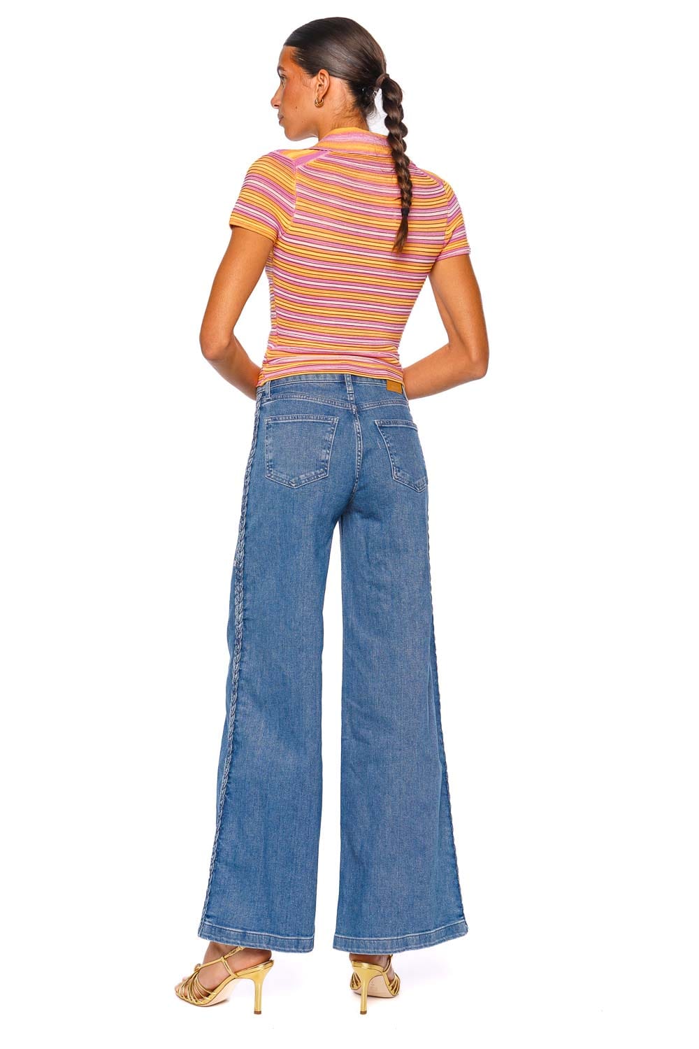 SIMKHAI Paxton Citrus Multi Striped Short Sleeve Knit Polo Top