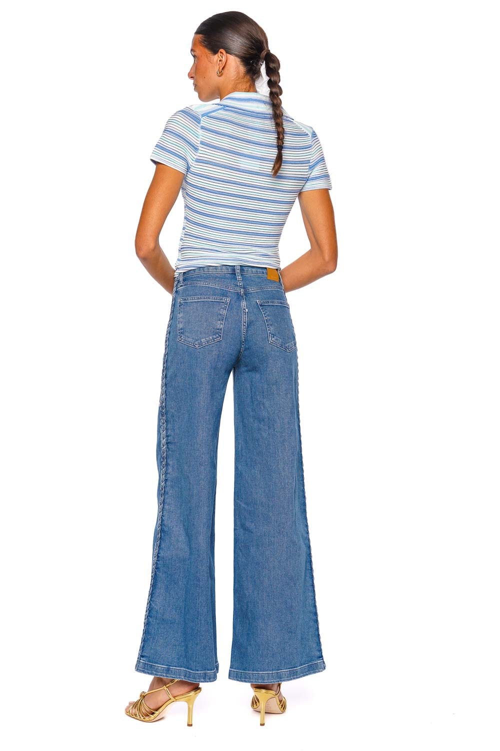 SIMKHAI Paxton Periwinkle Multi Striped Knit Polo Top Short Sleeve