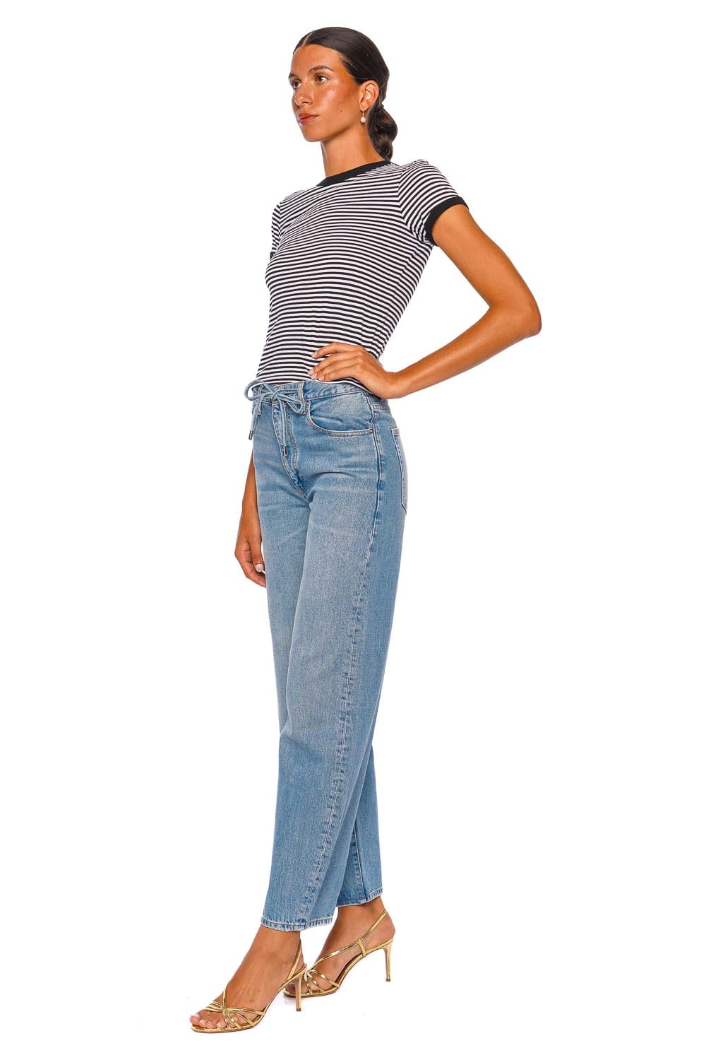 FRAME The Off Duty Drawstring Bow Afterglow Wide Leg Jeans