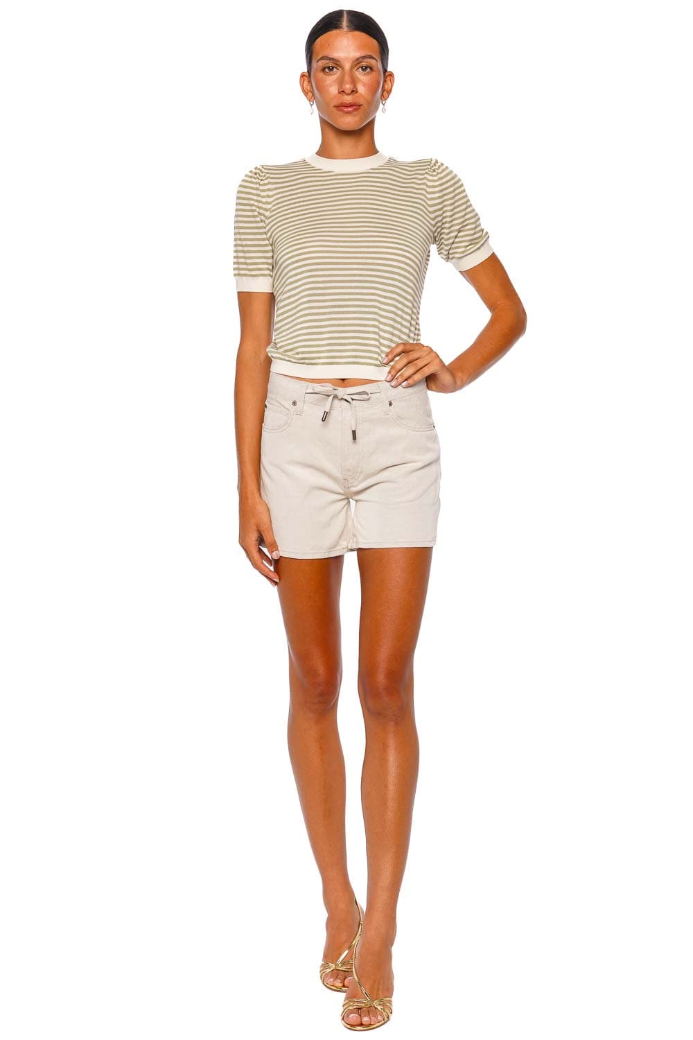 FRAME The Off Duty Natural Ecru Drawstring Long Shorts