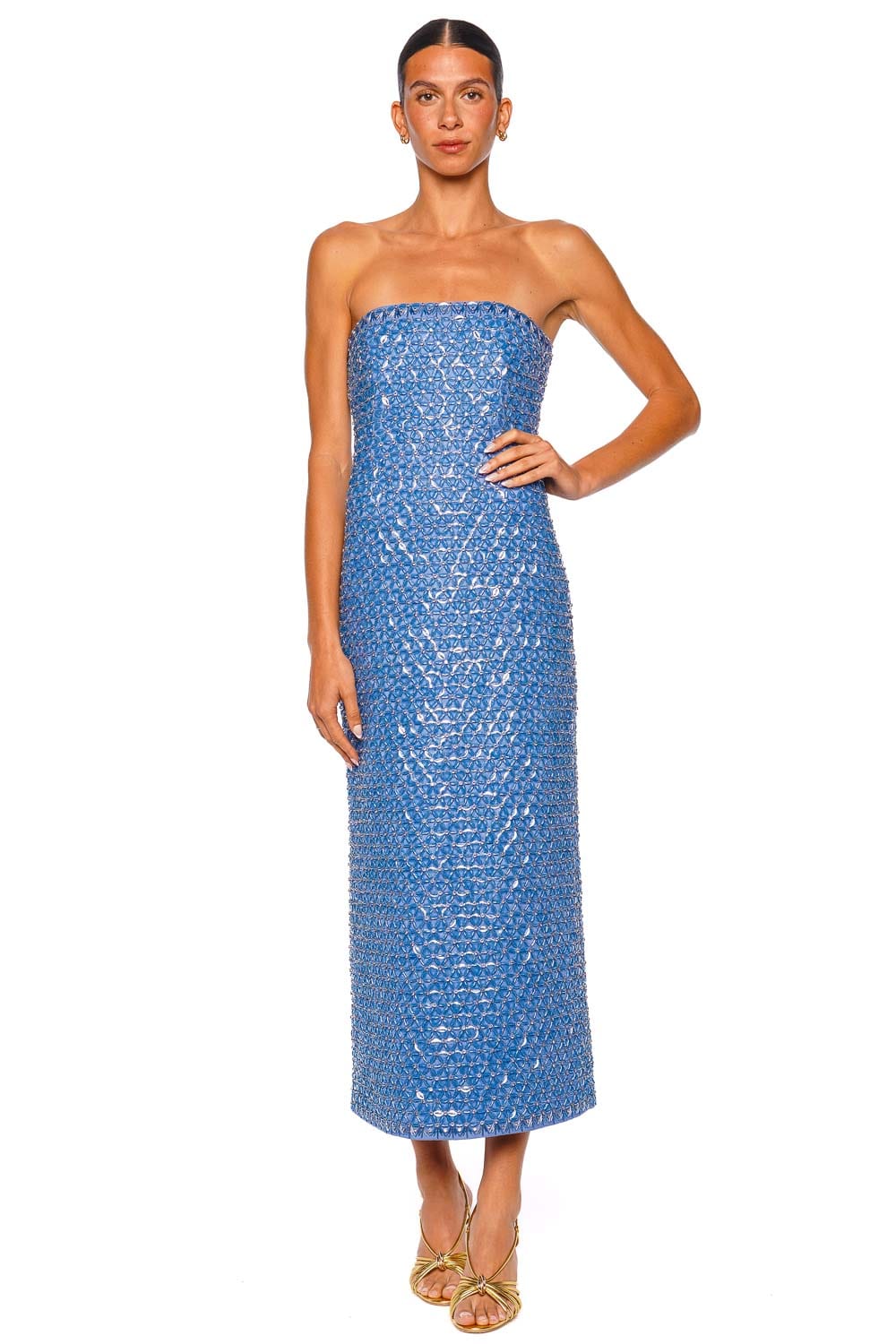 SIMKHAI Vanessa Periwinkle Embellished Strapless Midi Dress