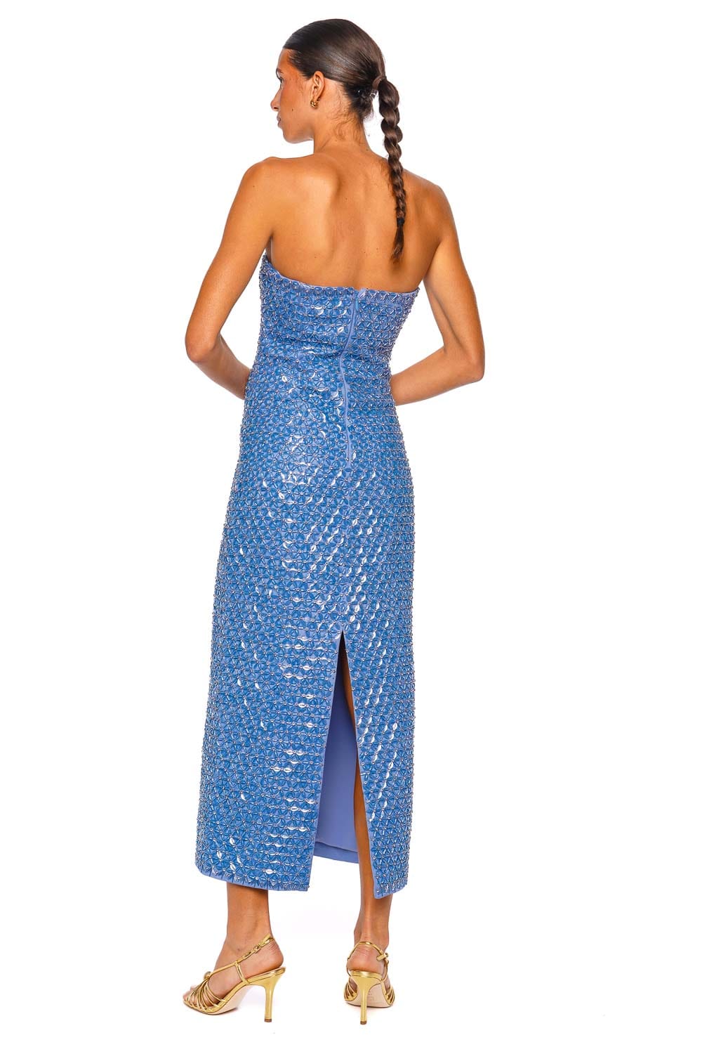 SIMKHAI Vanessa Periwinkle Embellished Strapless Midi Dress