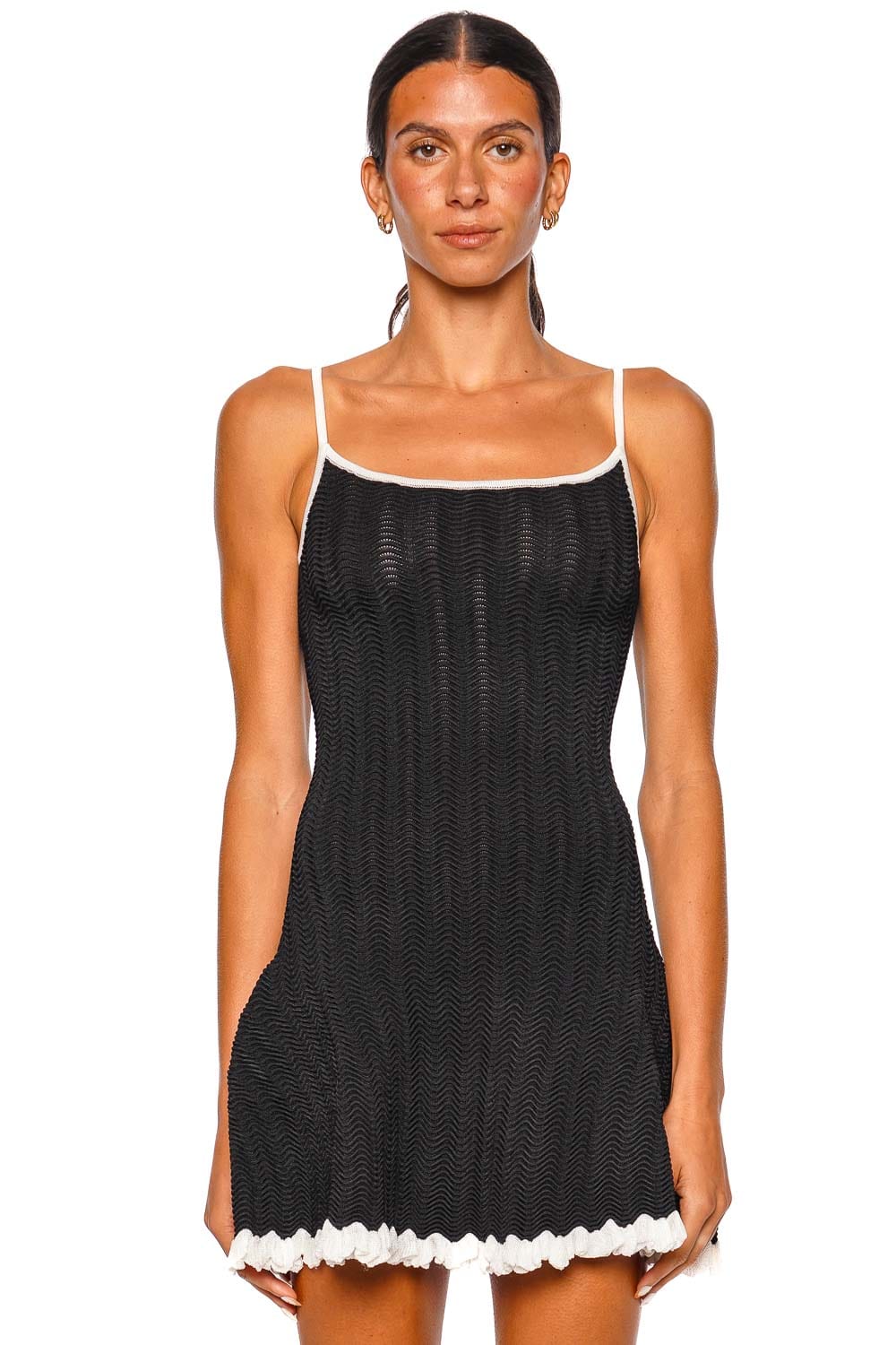 Solid & Striped The Talia Black Wavy Ribbed Knit Mini Dress
