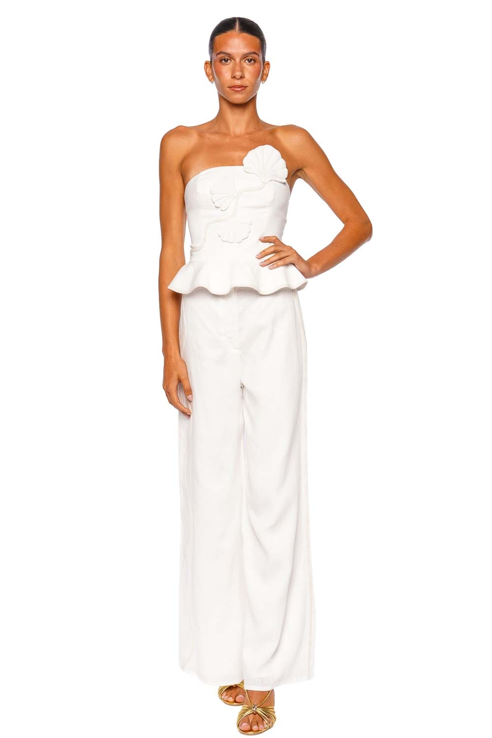 Azulu Vaiana Ivory Strapless Peplum Top