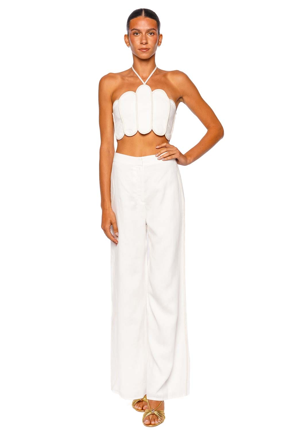 Azulu Lenny Ivory Seashell Scalloped Halter Top