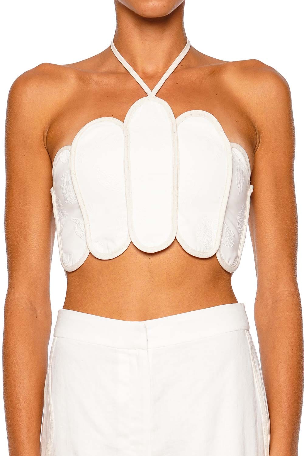 Azulu Lenny Ivory Seashell Scalloped Halter Top