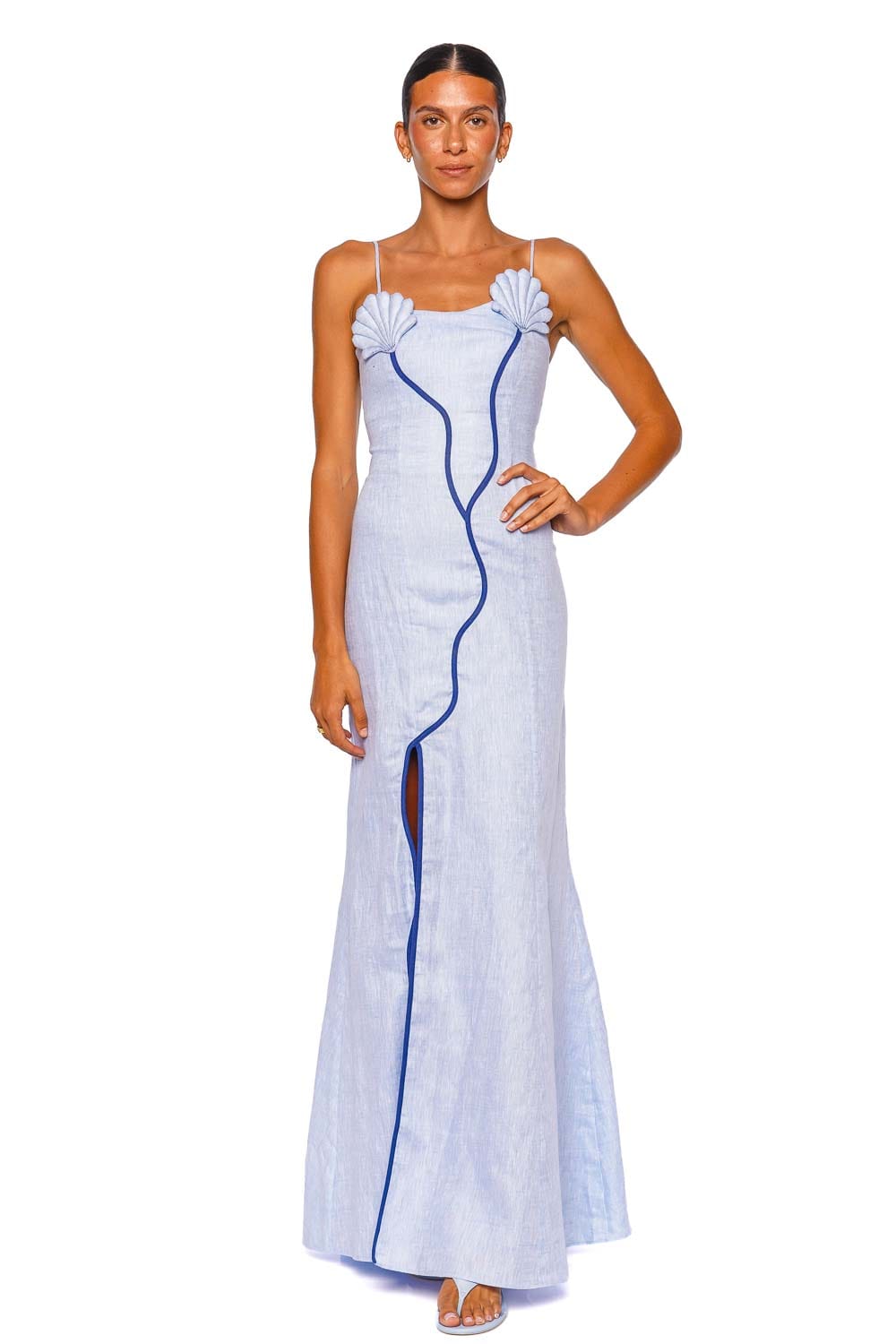 Azulu Antonia Wave Blue Strappy Maxi Dress