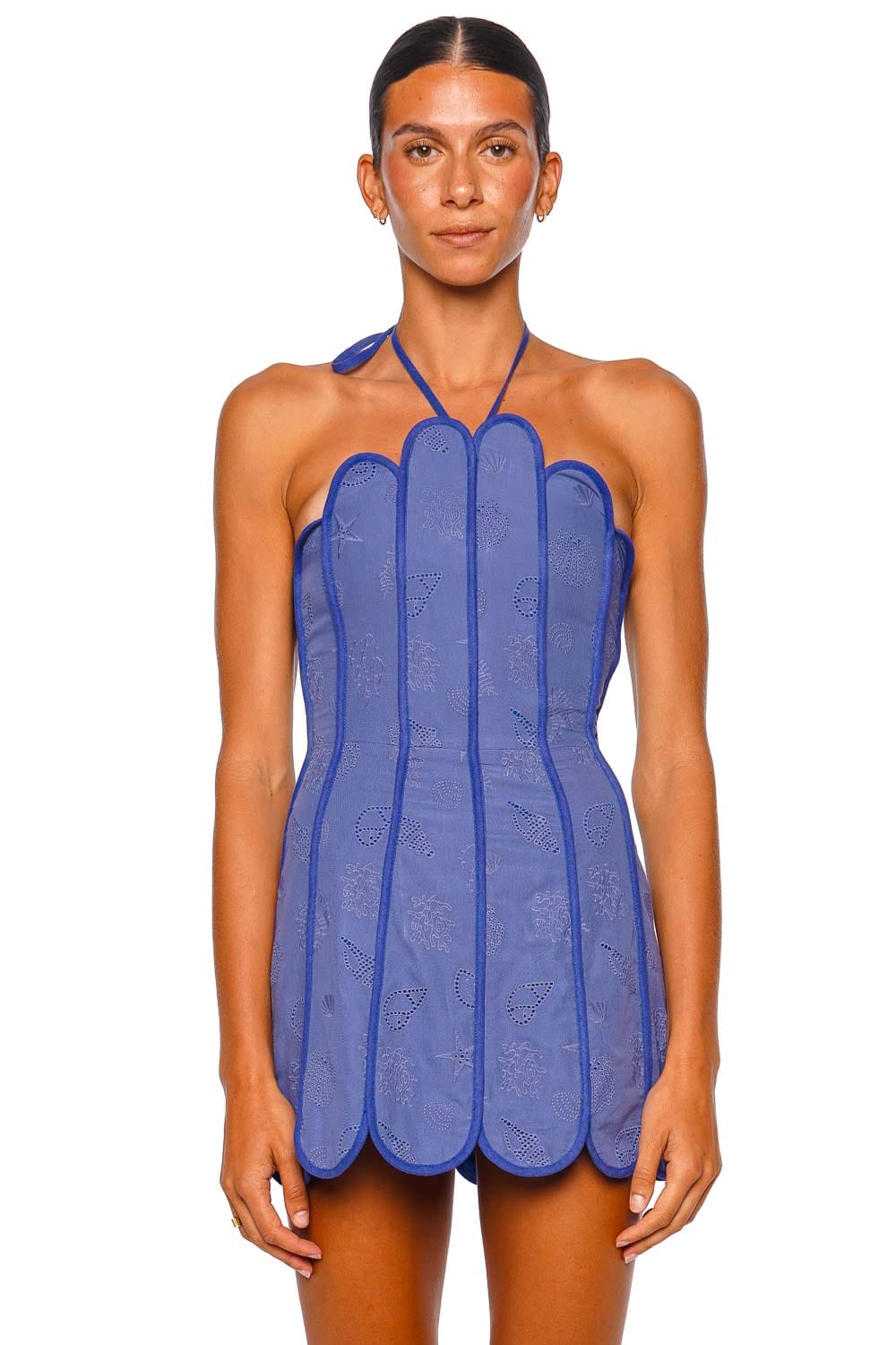 Azulu Lenny Deep Sea Seashells Halter Mini Dress