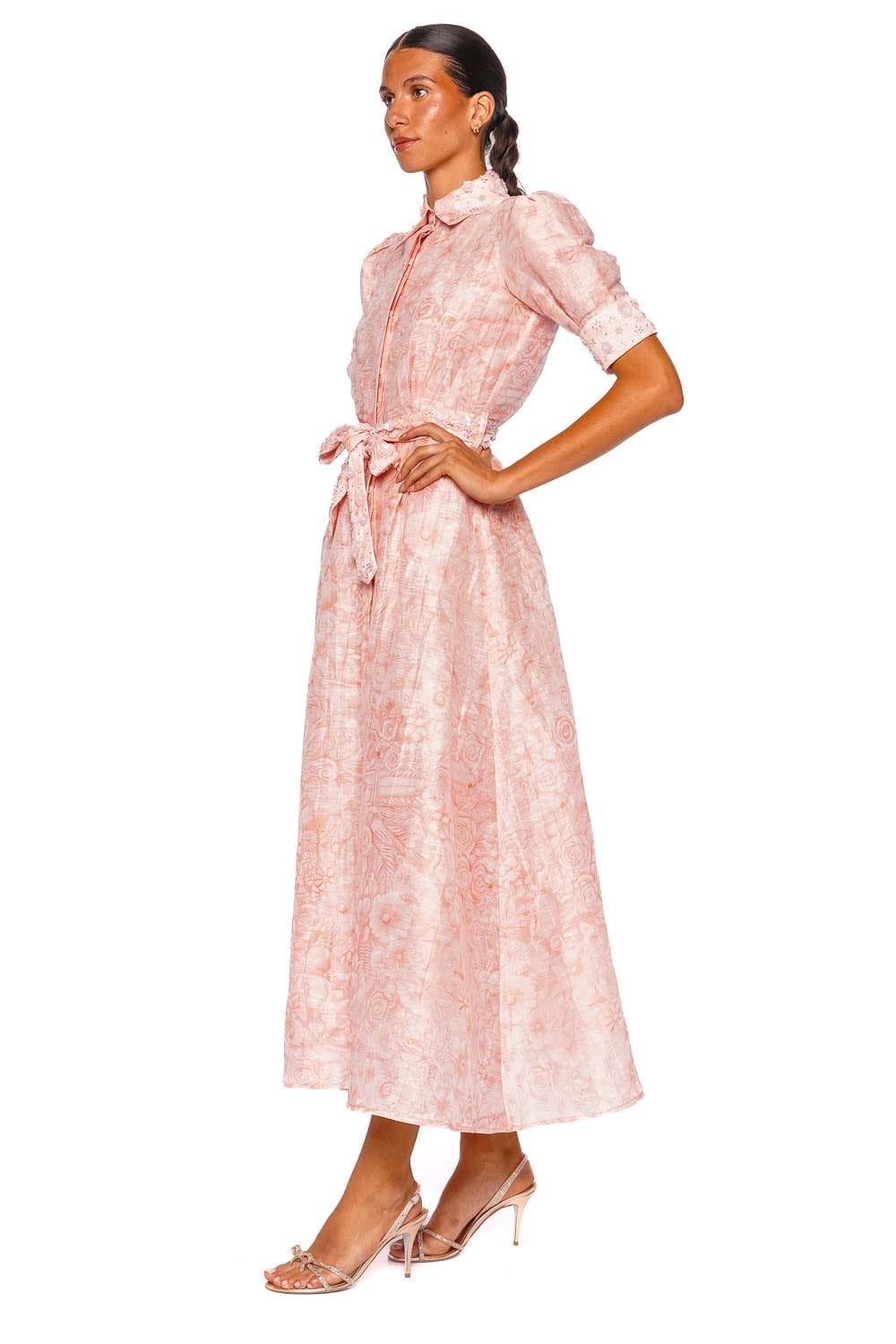 Maris Dew Dream Peach Elbow Sleeve Midi Shirt Dress