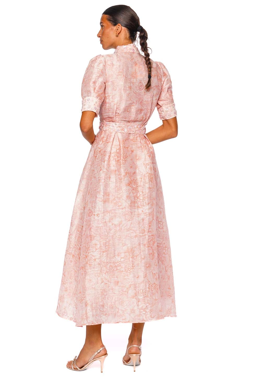 LA FUORI Maris Dew Dream Peach Elbow Sleeve Midi Shirt Dress