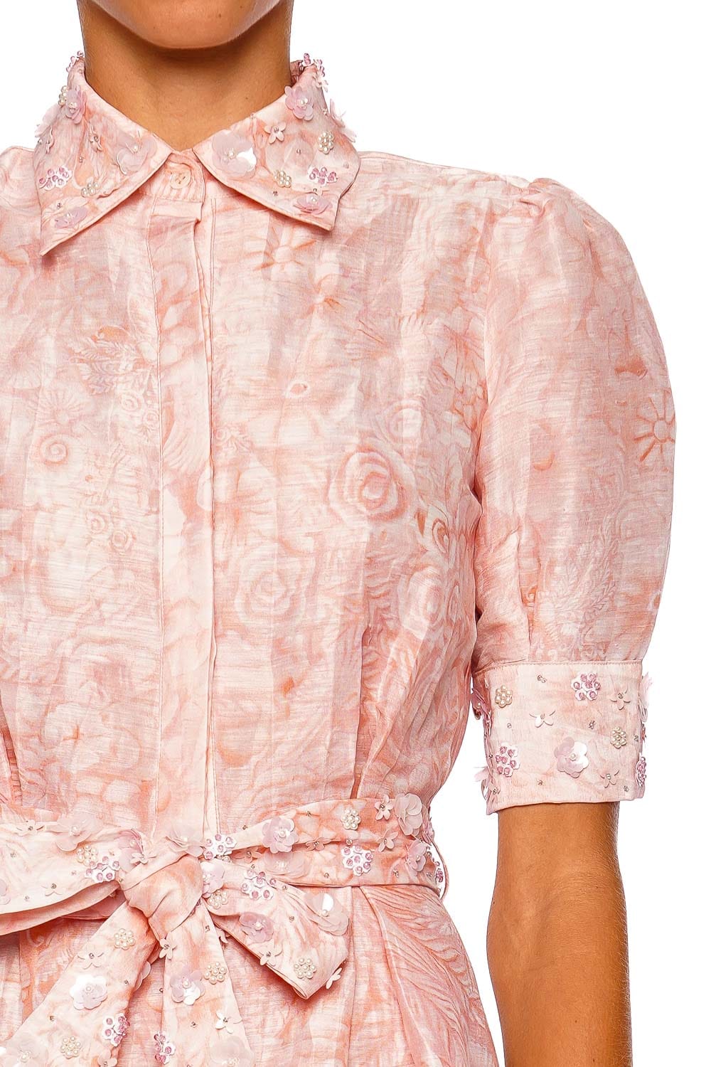 LA FUORI Maris Dew Dream Peach Elbow Sleeve Midi Shirt Dress