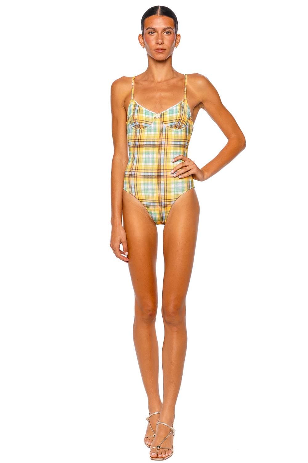 Solid & Striped The Taylor Multi Plaid Strappy One Piece Swimsuit