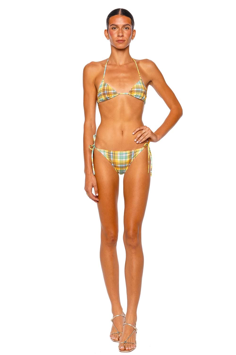 Solid & Striped The Iris Multi Plaid Tie Side Bikini Bottom