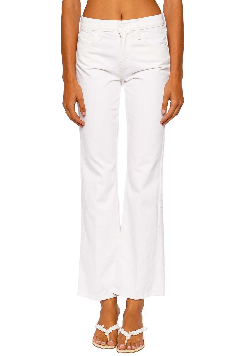 MOTHER Denim The Bookie Skimp Picket Fence White Wide Leg Jeans