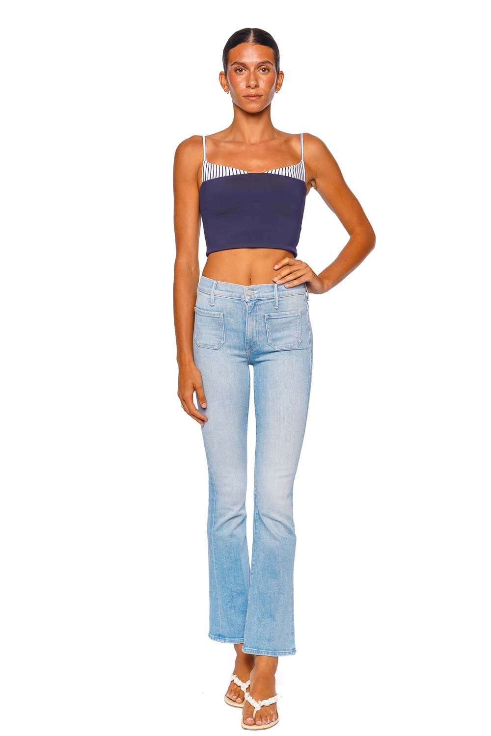 MOTHER Denim The Patch Pocket Weekender Light Wash Flare Jeans