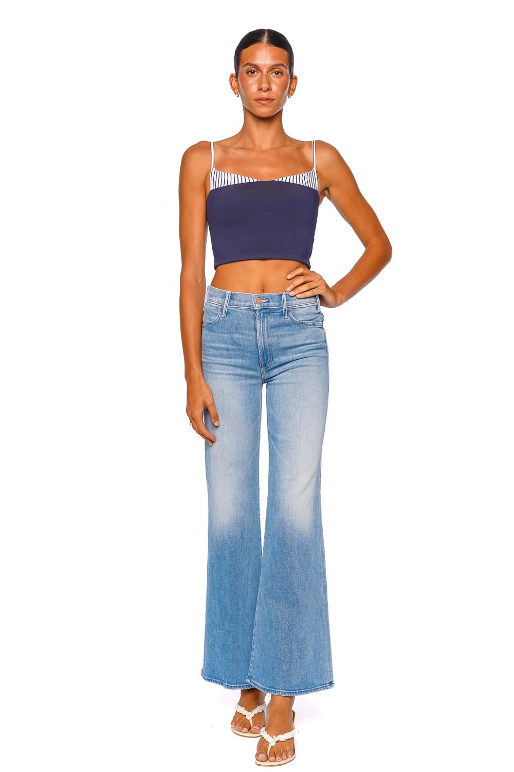 MOTHER Denim The Hustler Roller Sneak Wide Leg Jeans Room Service Wash