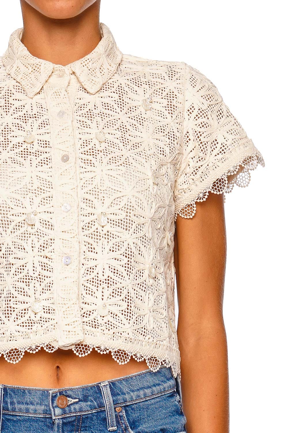 Waimari Solenne Cream Short Sleeve Cropped Top