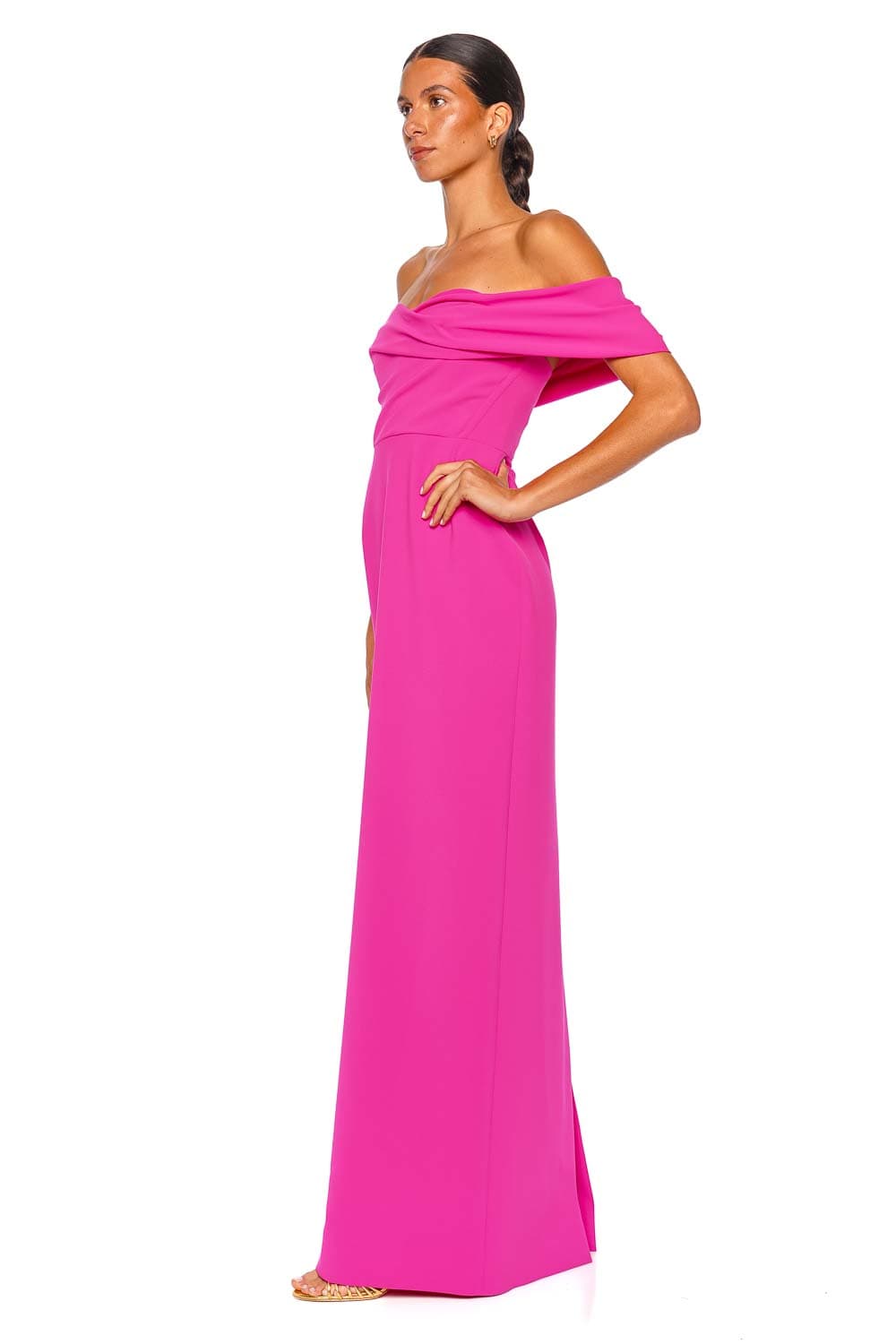 Carolina Herrera Sofia Hot Pink Off Shoulder Column Gown
