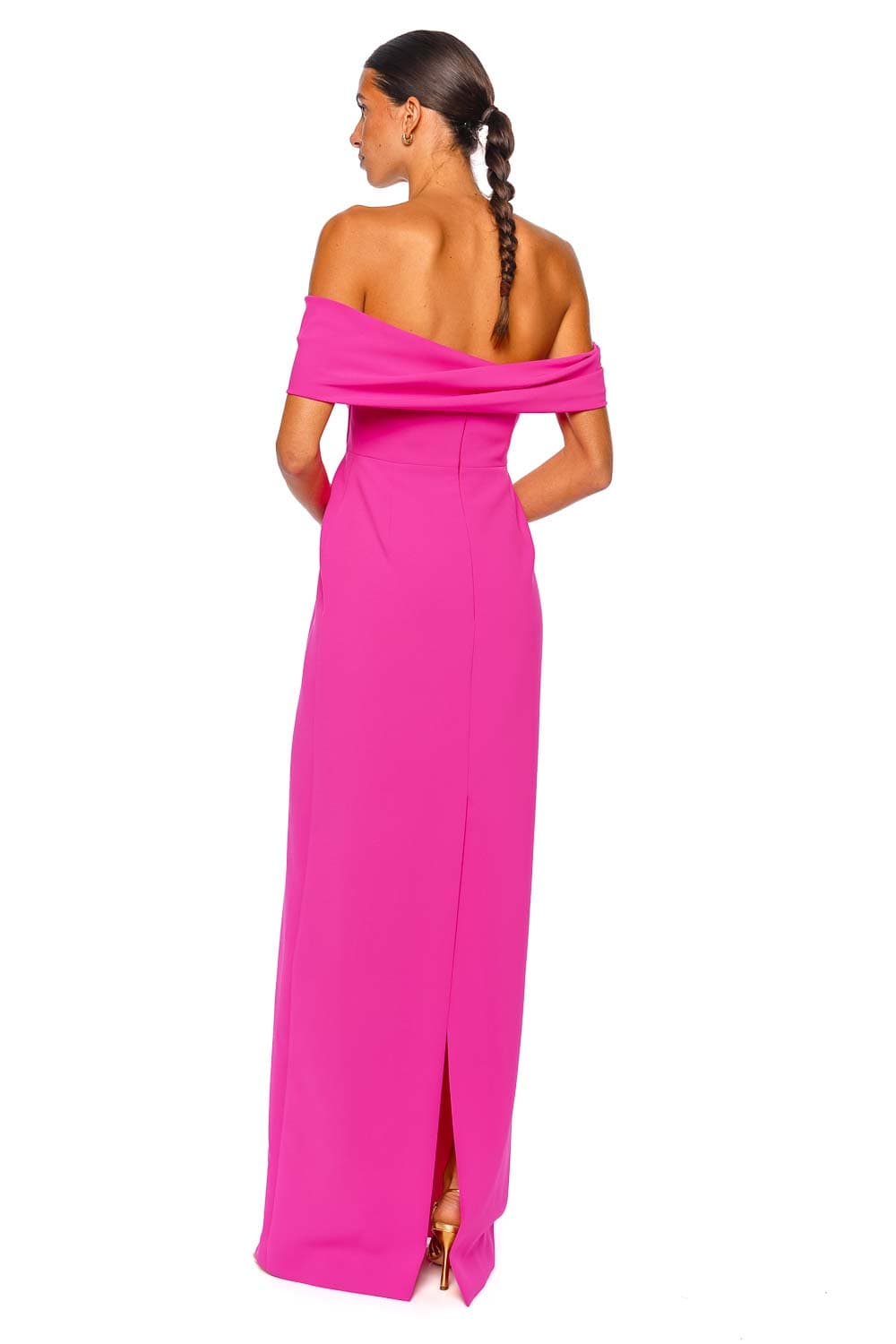 Carolina Herrera Sofia Hot Pink Off Shoulder Column Gown