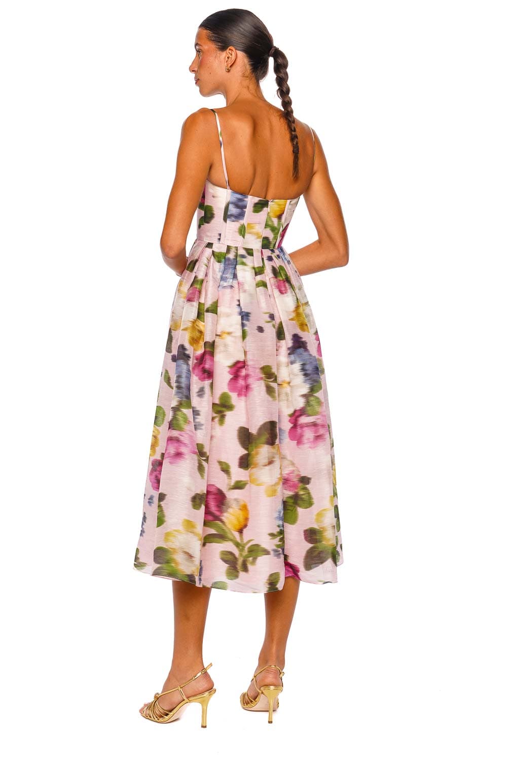 Carolina Herrera Thin Strap Rosewater Floral Midi Dress