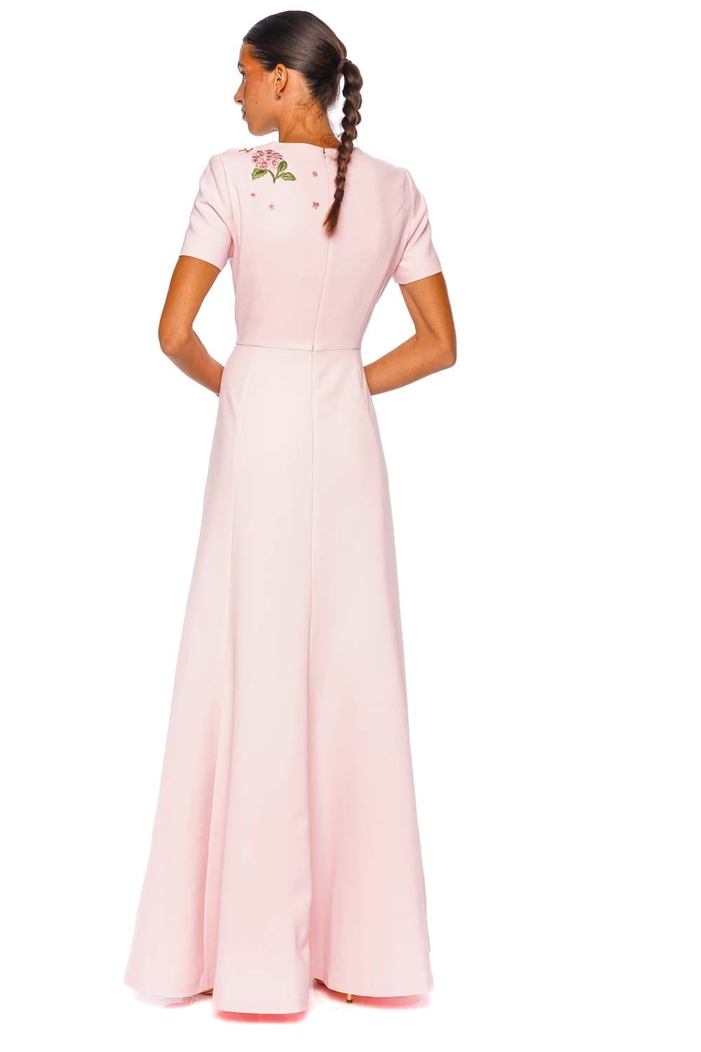 Carolina Herrera Embroidered Rosewater Short Sleeve Gown