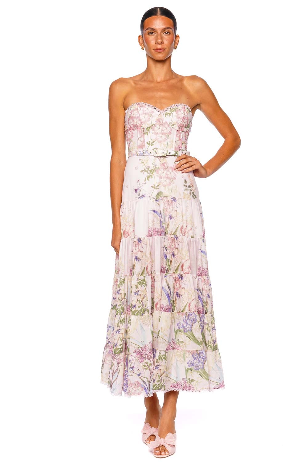 CHARO RUIZ IBIZA Danny Pink Botanic Strapless Long Dress