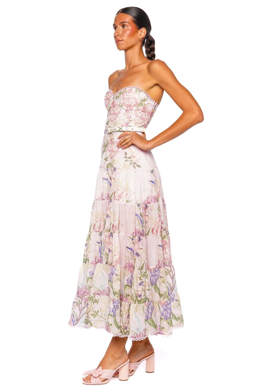 CHARO RUIZ IBIZA Danny Pink Botanic Strapless Long Dress