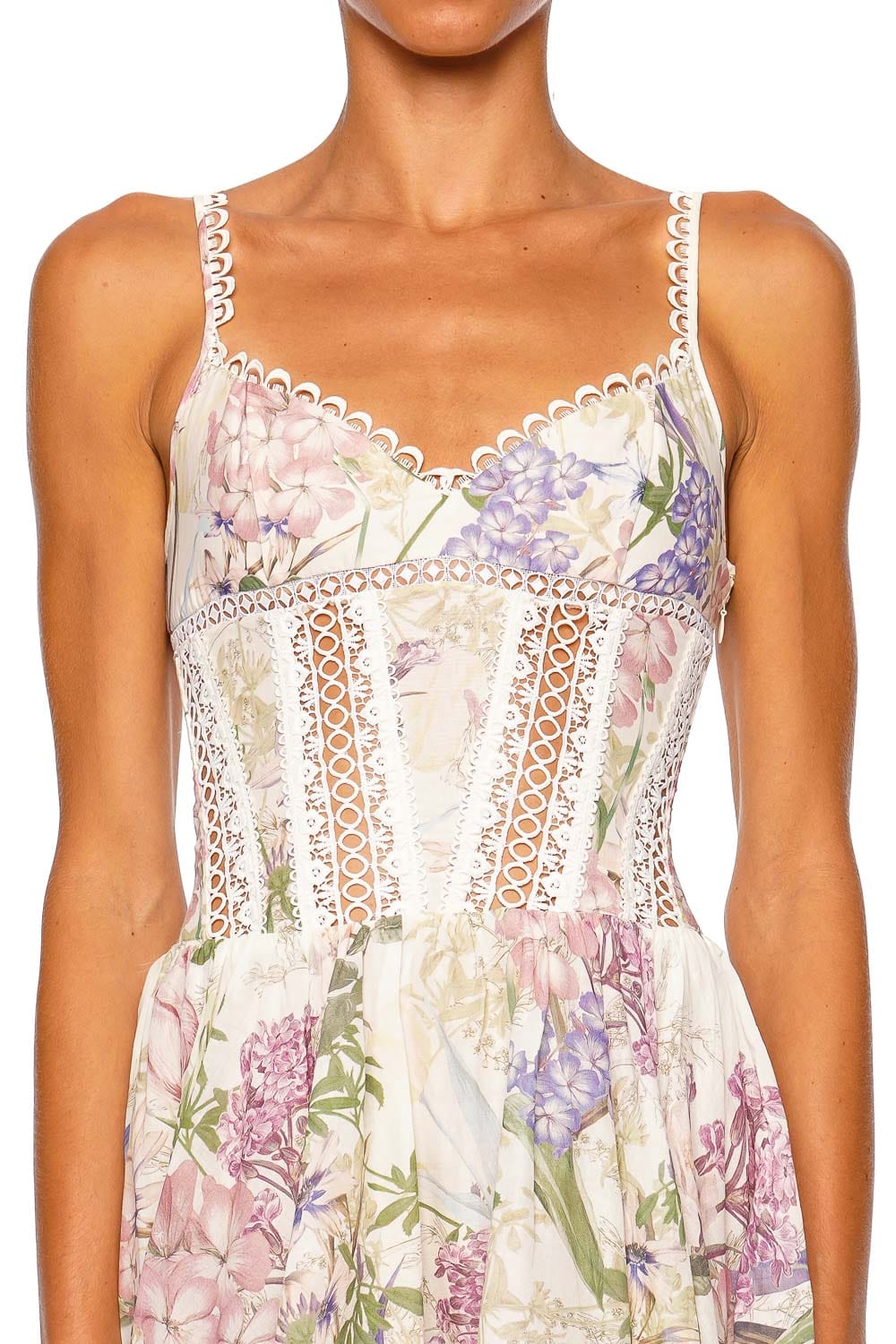 CHARO RUIZ IBIZA Gardenia Cream Botanic Mini Dress with Fixed Straps
