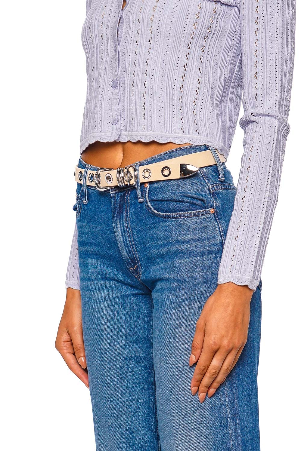 10 Rivet Beige Suede Leather Belt