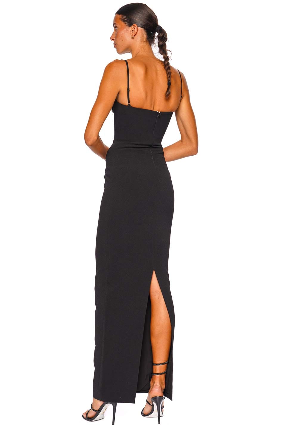 Rachel Gilbert Franca Black Embellished Strap Column Gown