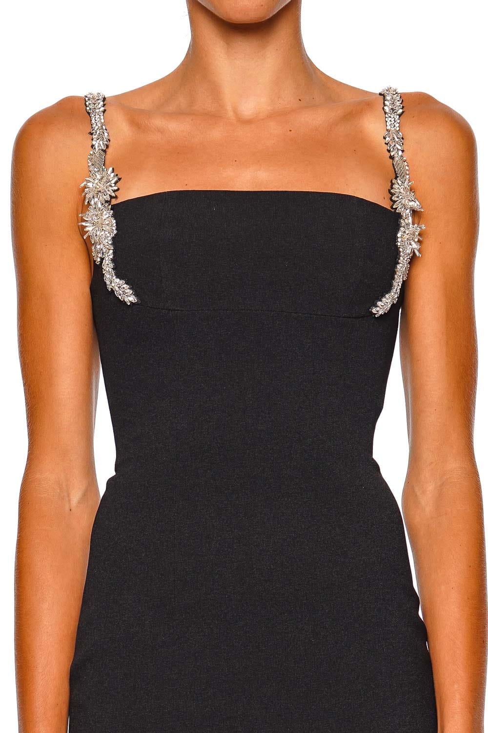 Rachel Gilbert Franca Black Embellished Strap Column Gown