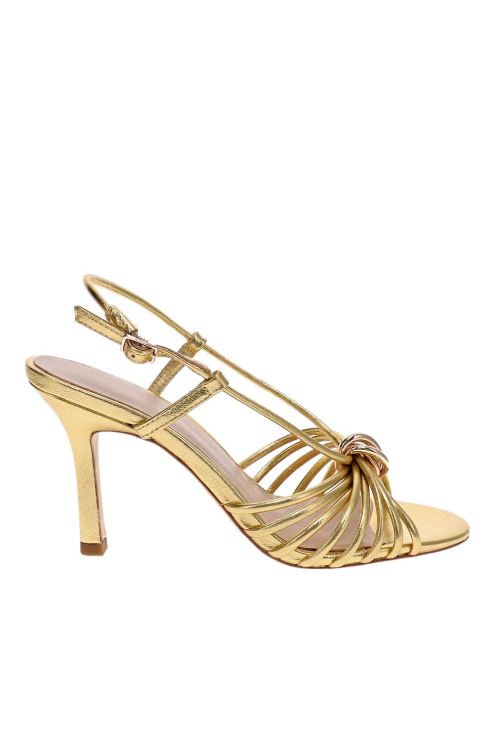 Loeffler Randall Mareka Gold Strappy Heel Sandal with Hardware Detail