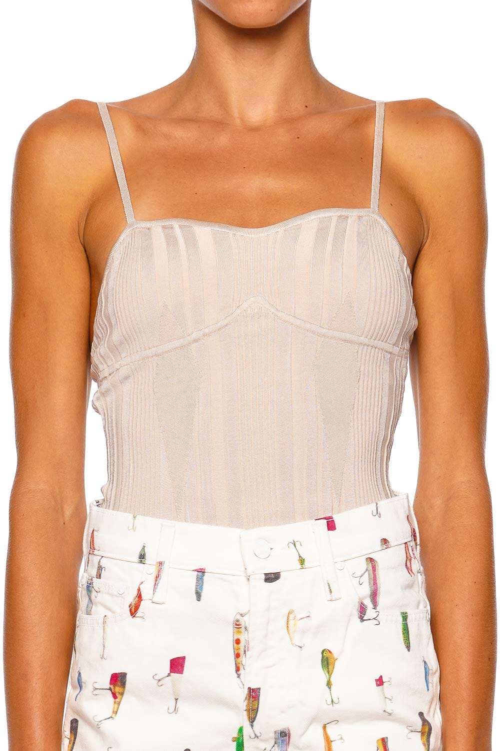 Fleur Du Mal Rib Darted Cami Tahini Strappy Ribbed Top