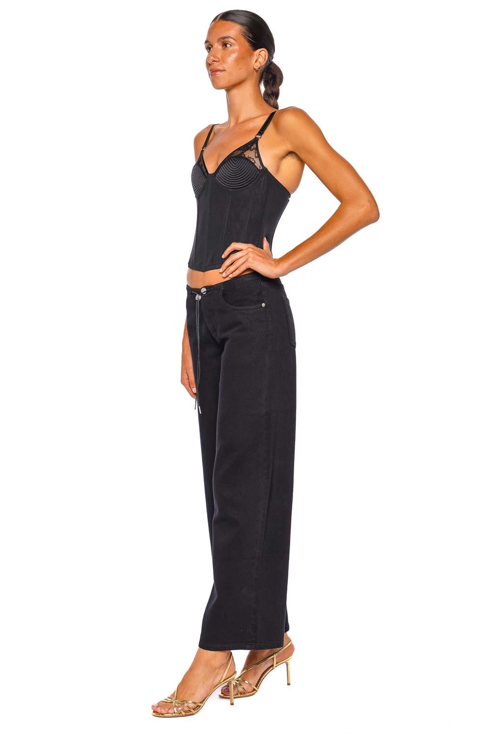 Fleur Du Mal Topstitch Bebe Black Strappy Bustier Top