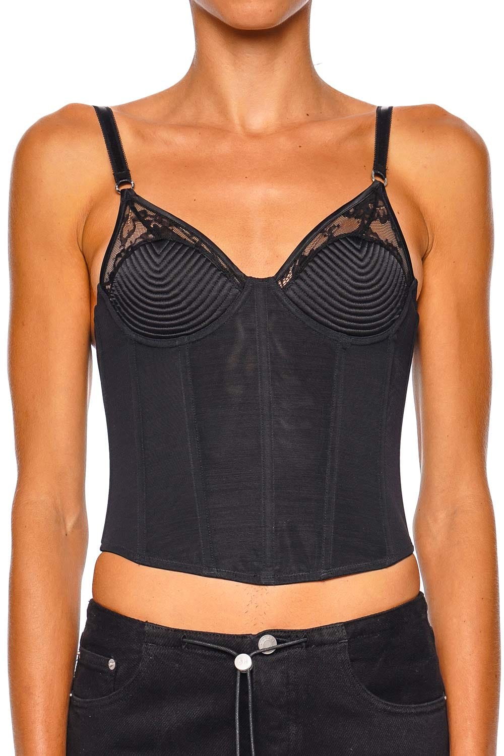 Fleur Du Mal Topstitch Bebe Black Strappy Bustier Top